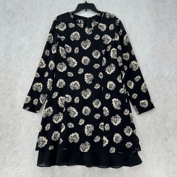 YL By YAIR 100% Silk Shift Dress Womens 14 Tiered‎ Floral Layered Long Sleeve - Picture 1 of 10